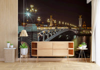 Midnight Parisian Bridge Illumination Wall Mural
