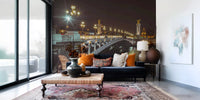 Midnight Parisian Bridge Illumination Wall Mural