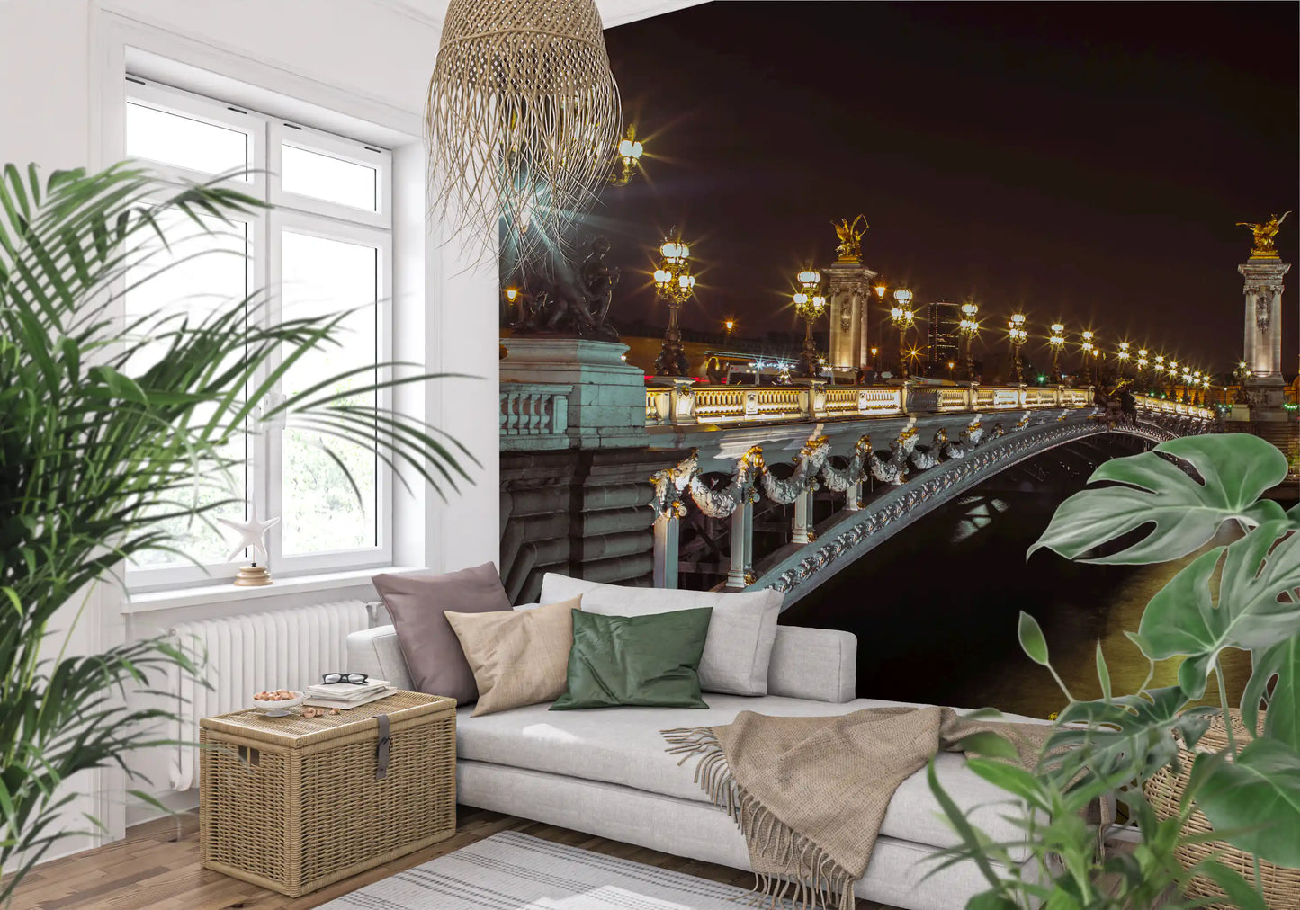 Midnight Parisian Bridge Illumination Wall Mural