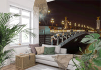 Midnight Parisian Bridge Illumination Wall Mural