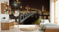 Midnight Parisian Bridge Illumination Wall Mural