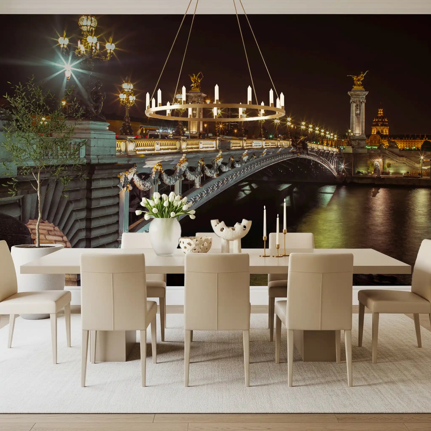 Midnight Parisian Bridge Illumination Wall Mural