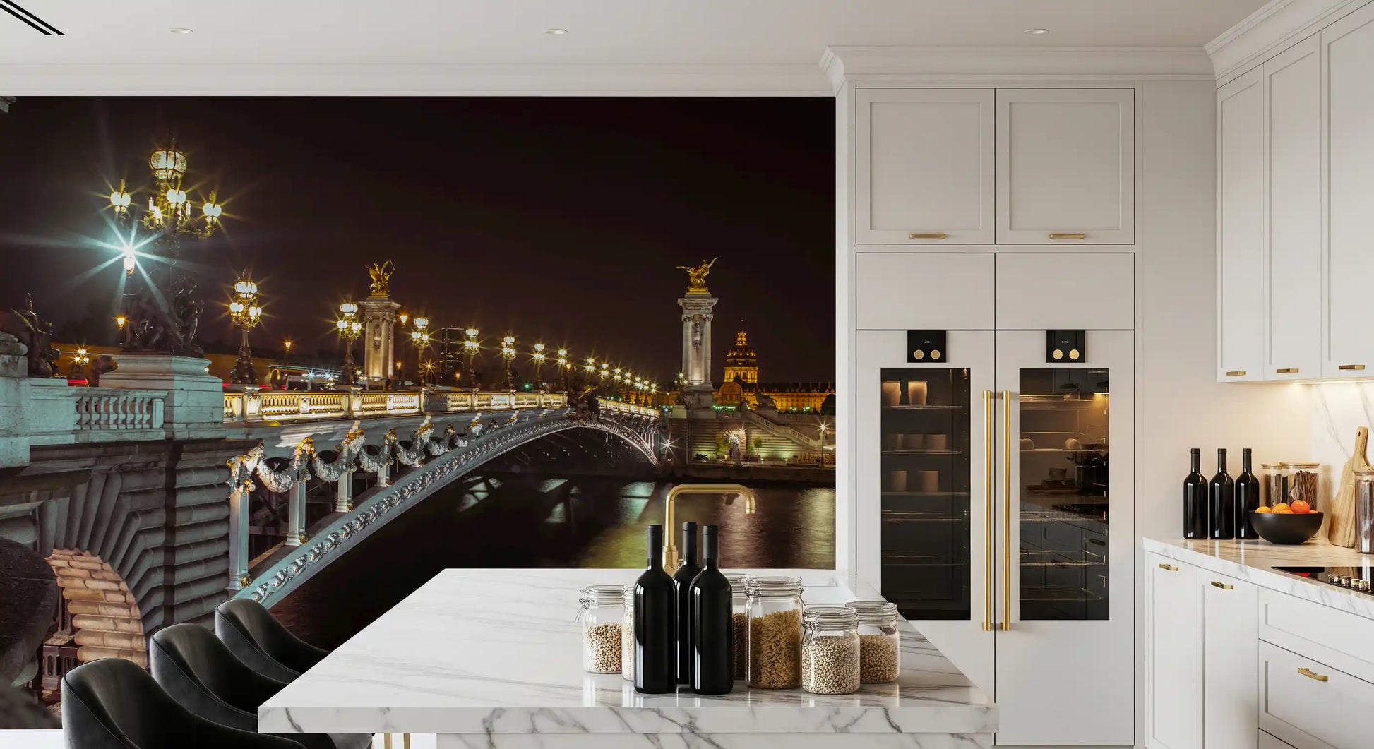 Midnight Parisian Bridge Illumination Wall Mural
