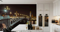 Midnight Parisian Bridge Illumination Wall Mural