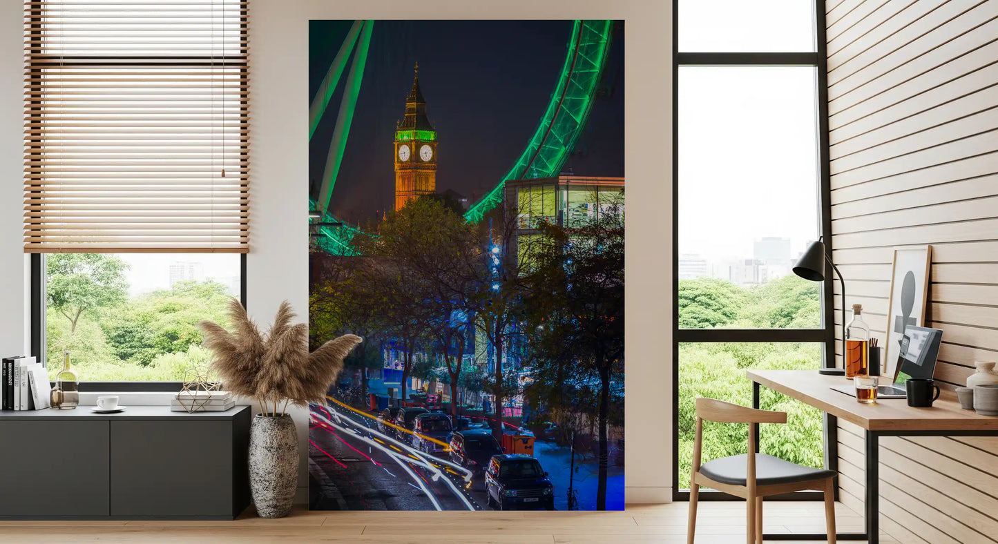 Neon Urban Traffic Nightscape Wall Mural
