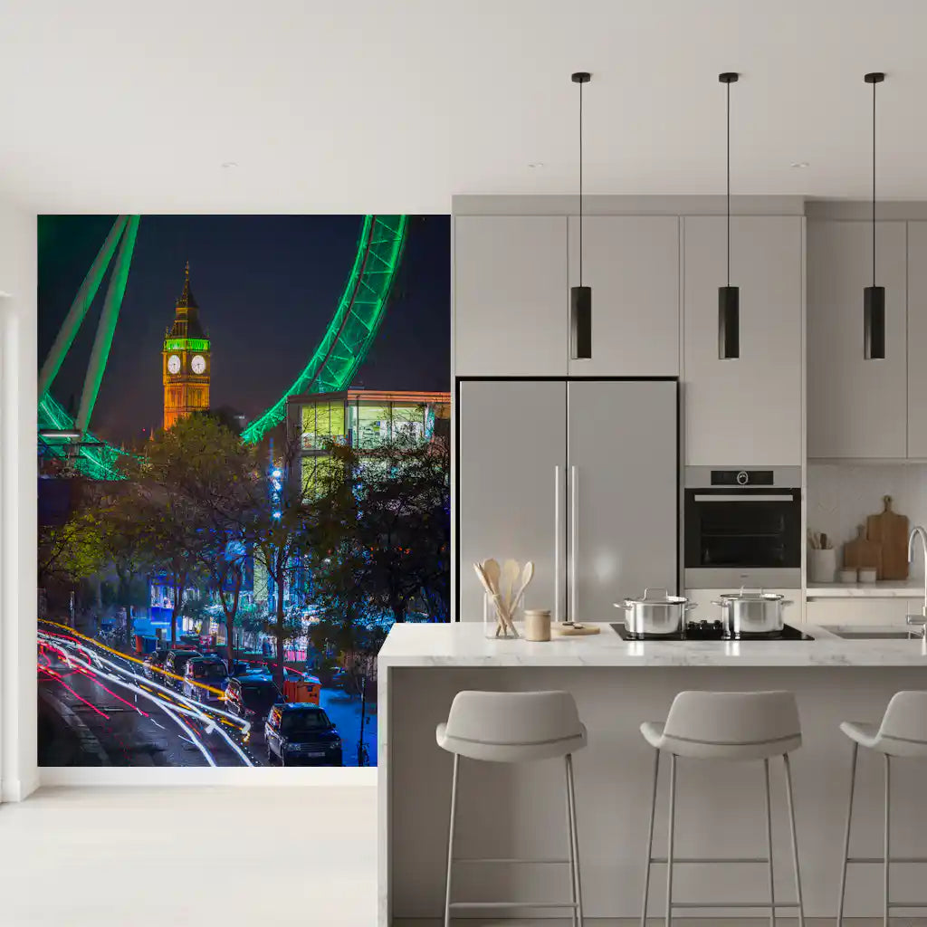 Neon Urban Traffic Nightscape Wall Mural