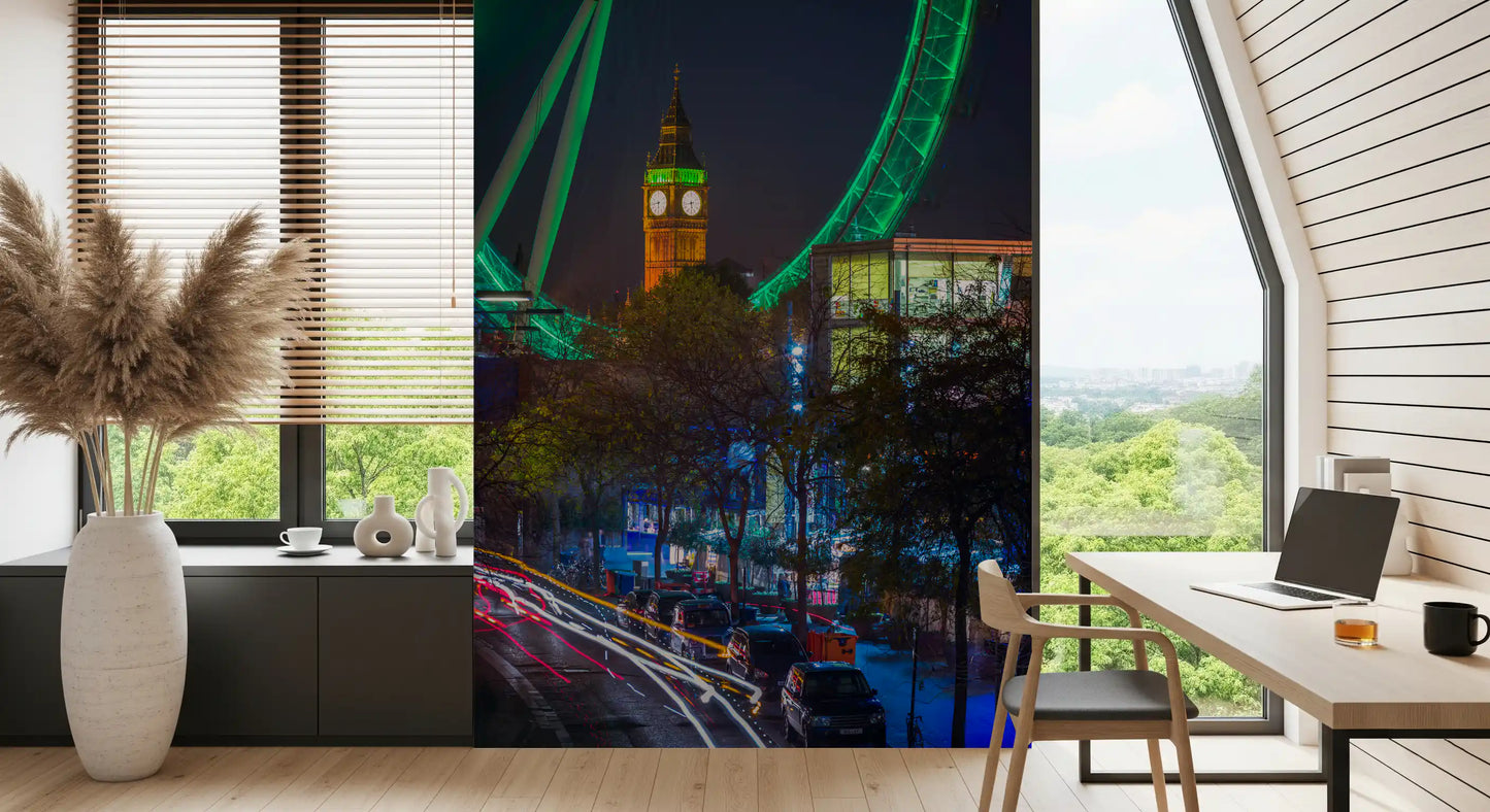 Neon Urban Traffic Nightscape Wall Mural