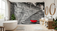 Monochromatic Staircase with Red Accents Wall Mural