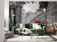 Monochromatic Staircase with Red Accents Wall Mural