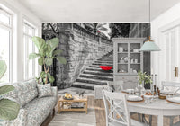 Monochromatic Staircase with Red Accents Wall Mural