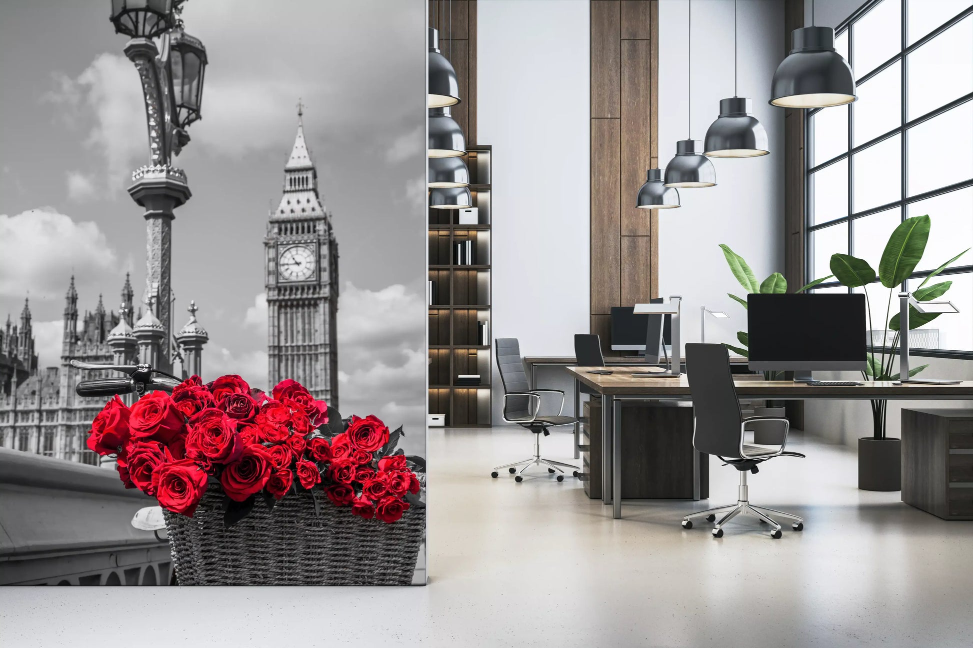Crimson Blooms in Central London Wall Mural