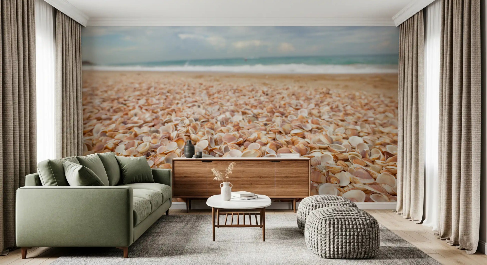 Sunlit Seashell Bed Wall Mural