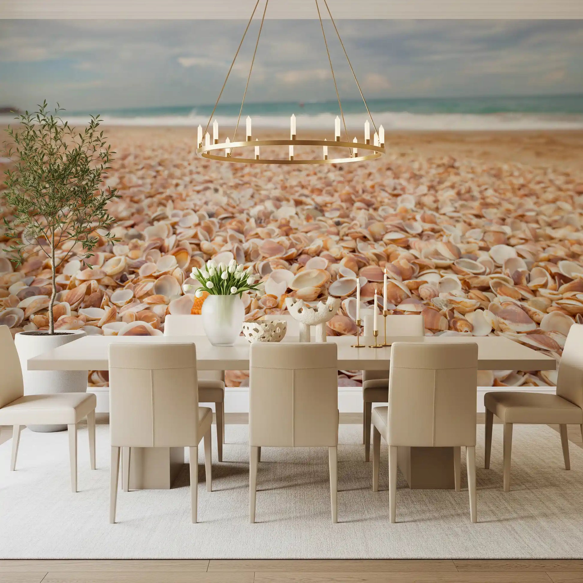 Sunlit Seashell Bed Wall Mural