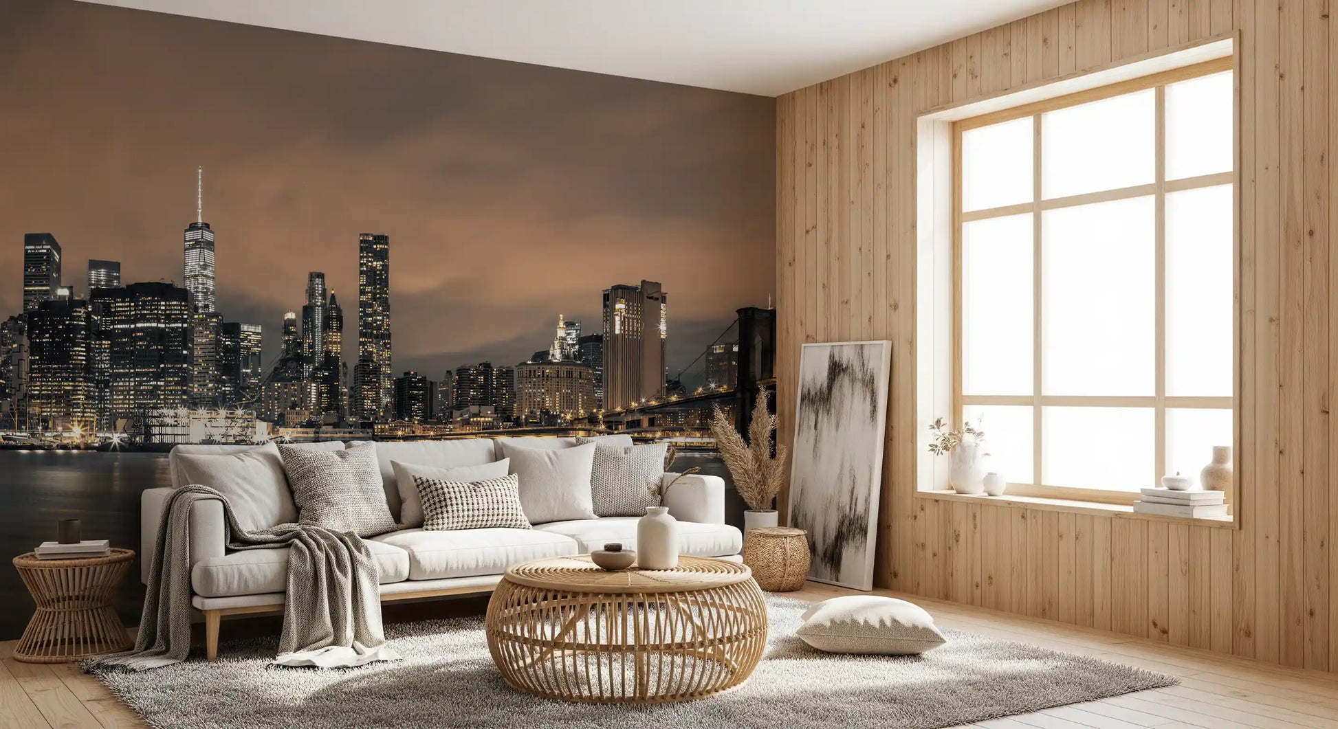 East River Night Cityscape Wall Mural