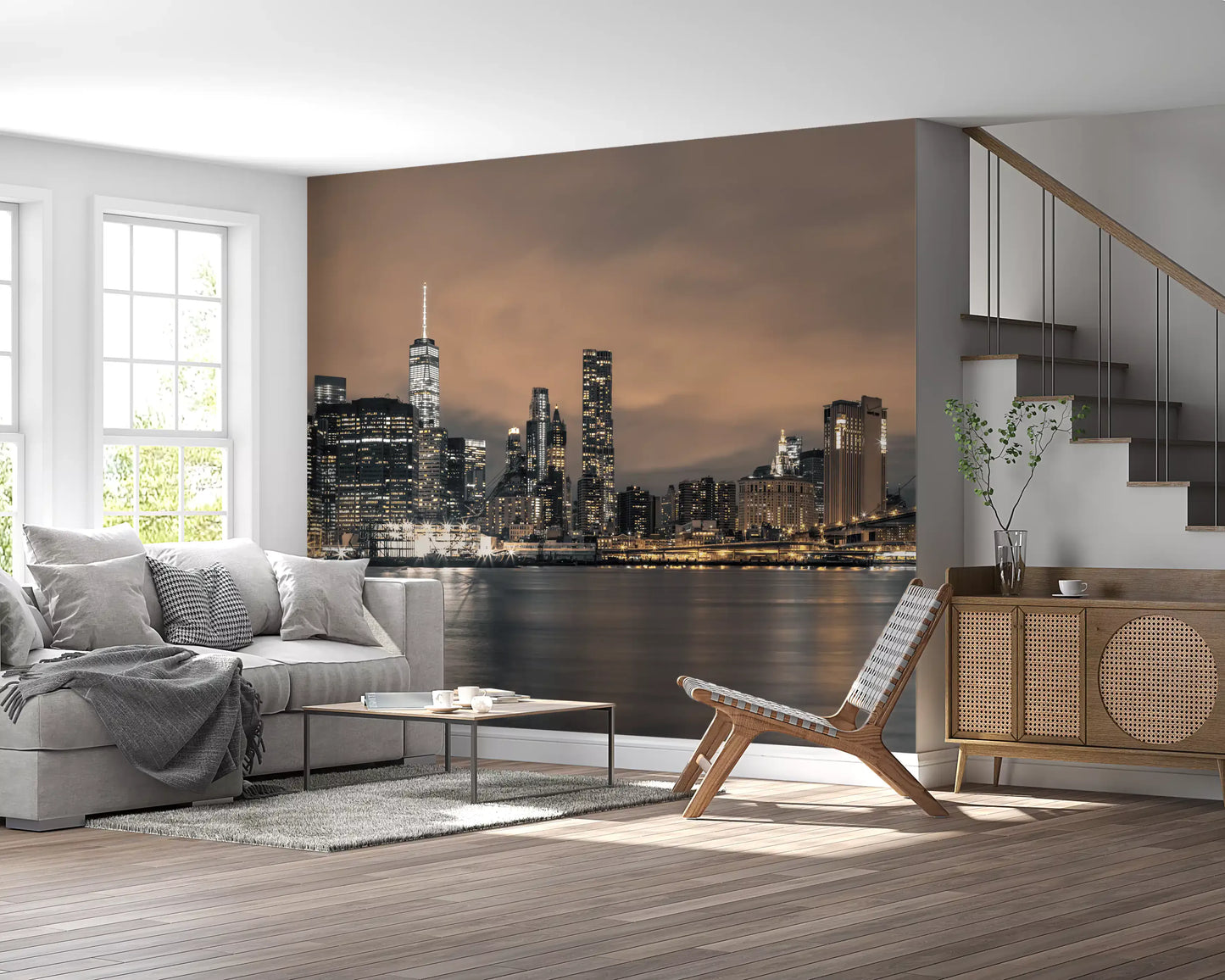 East River Night Cityscape Wall Mural