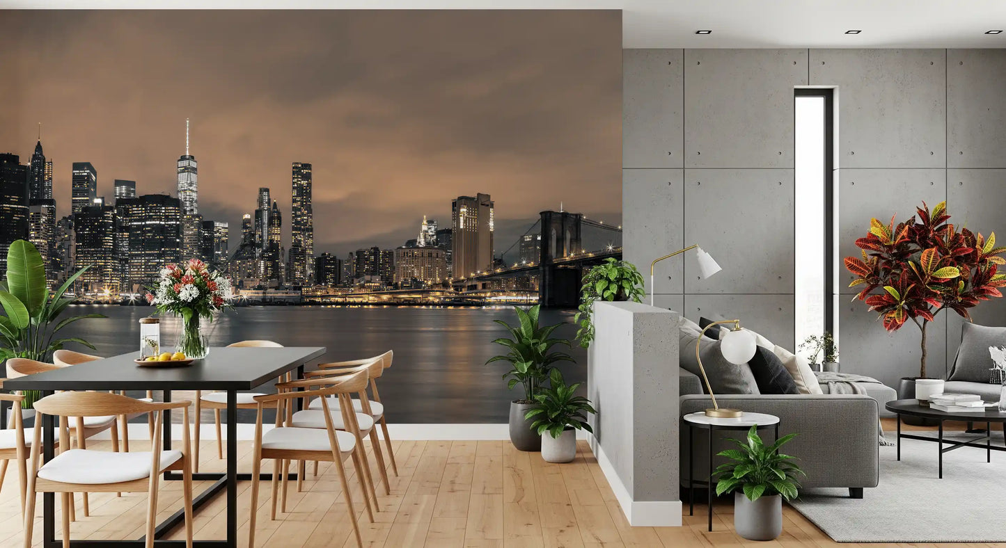 East River Night Cityscape Wall Mural
