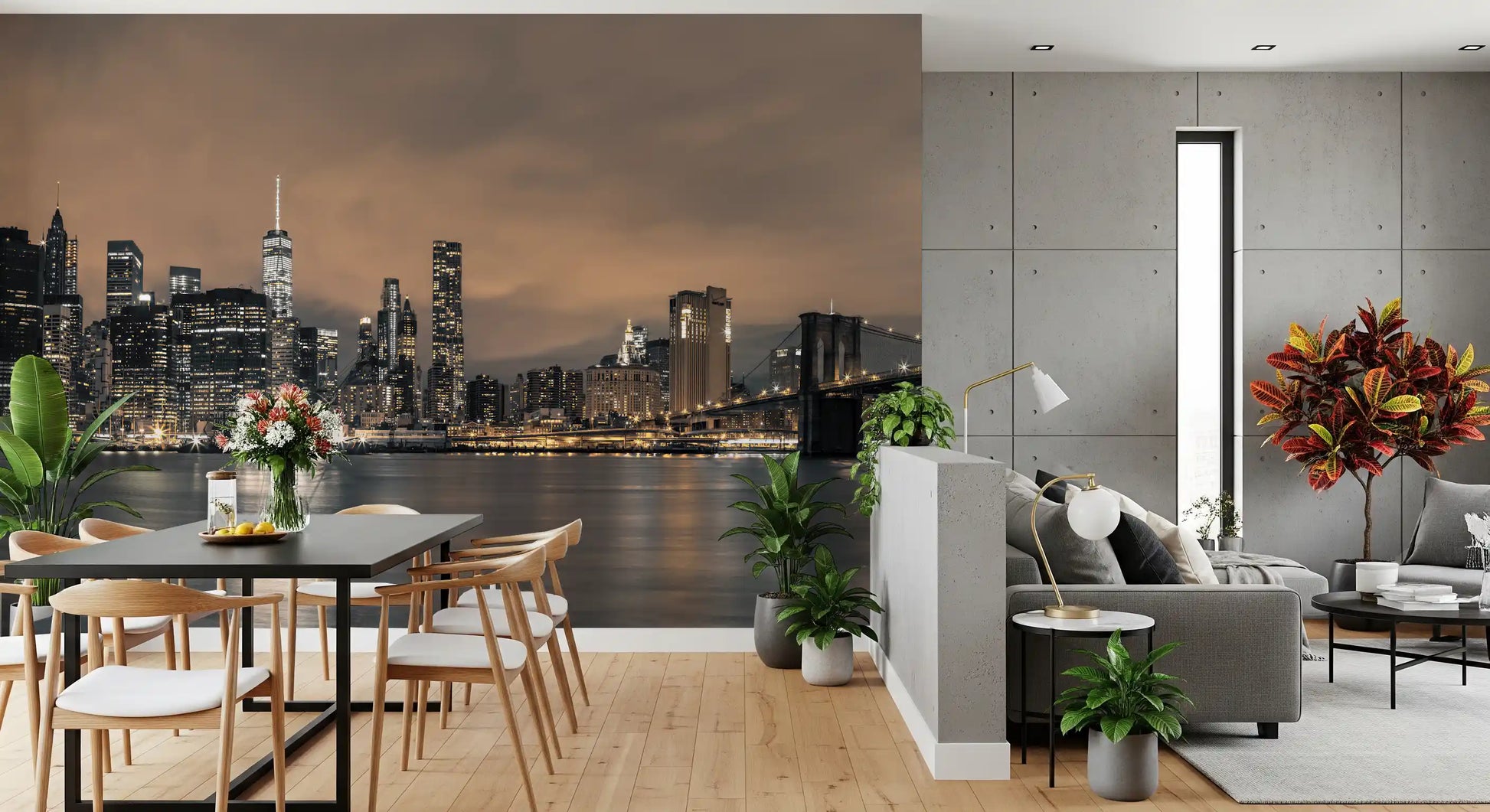 East River Night Cityscape Wall Mural