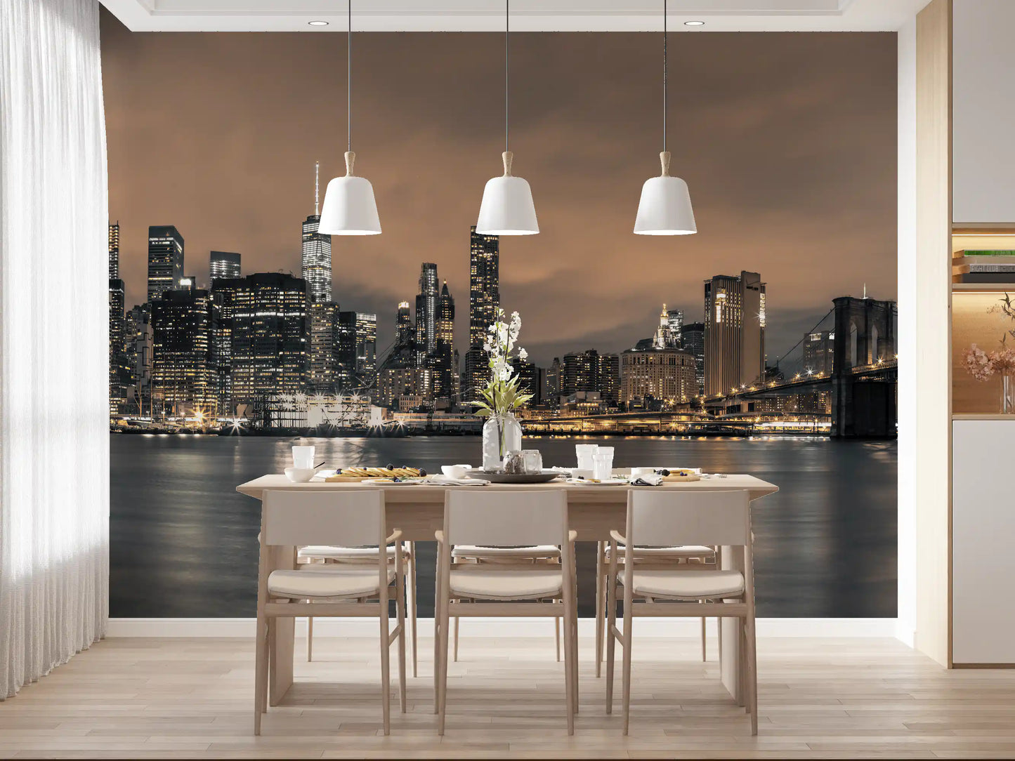East River Night Cityscape Wall Mural