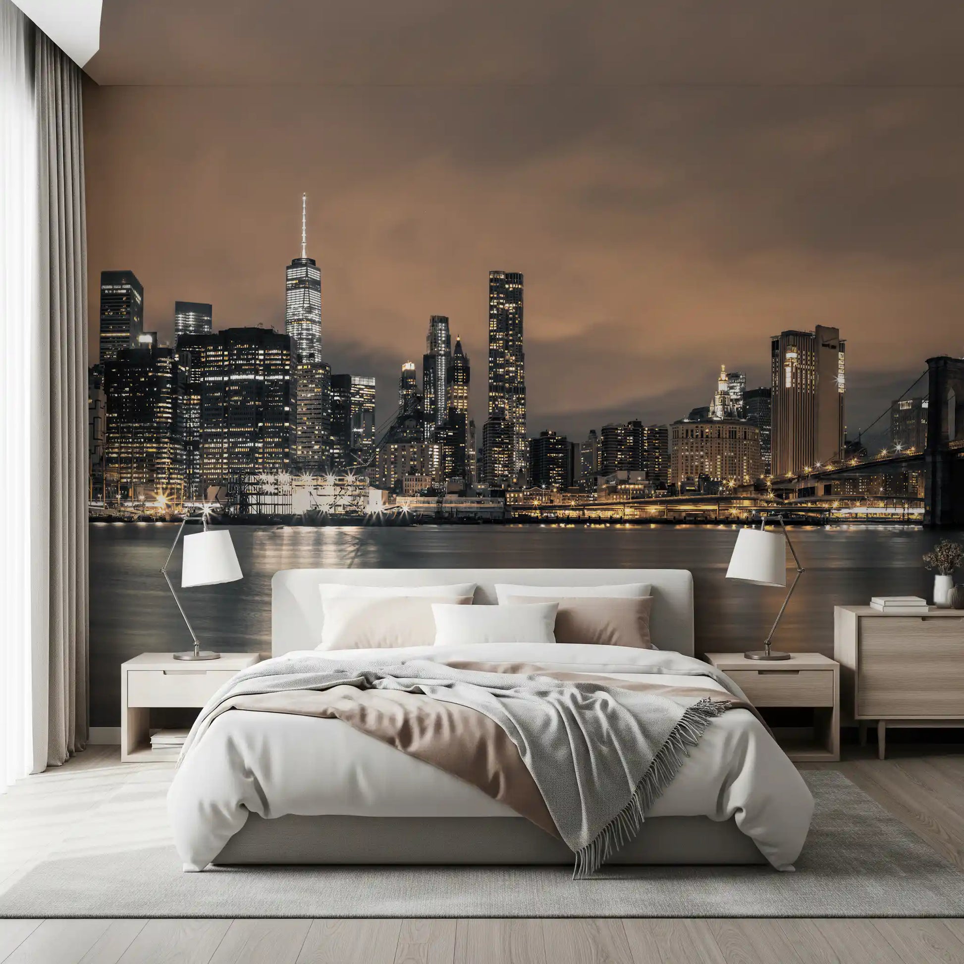 East River Night Cityscape Wall Mural