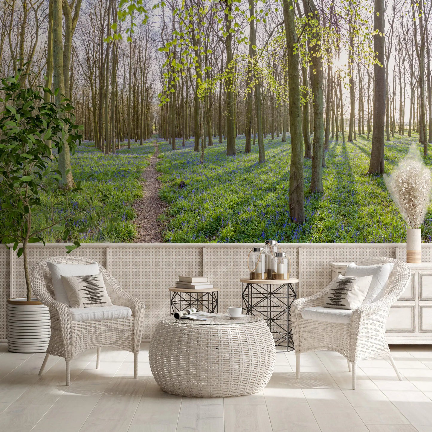 Springtime Woodland Canopy and Blooms Wall Mural