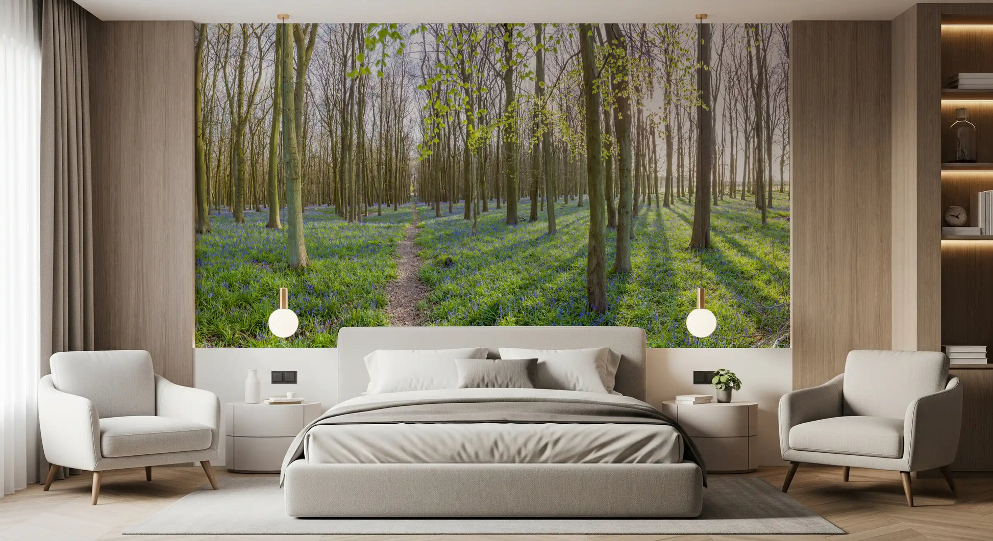 Springtime Woodland Canopy and Blooms Wall Mural