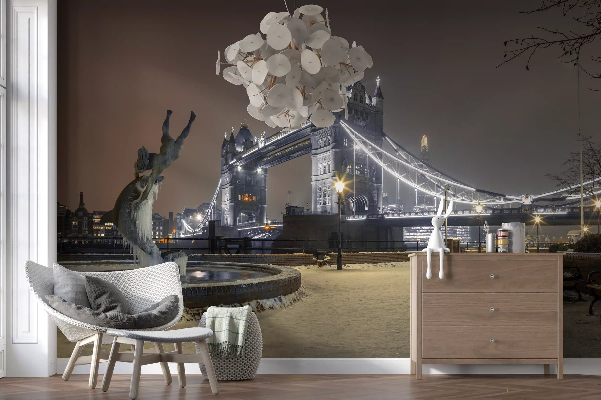 Icy Thames Riverside Evening Wall Mural