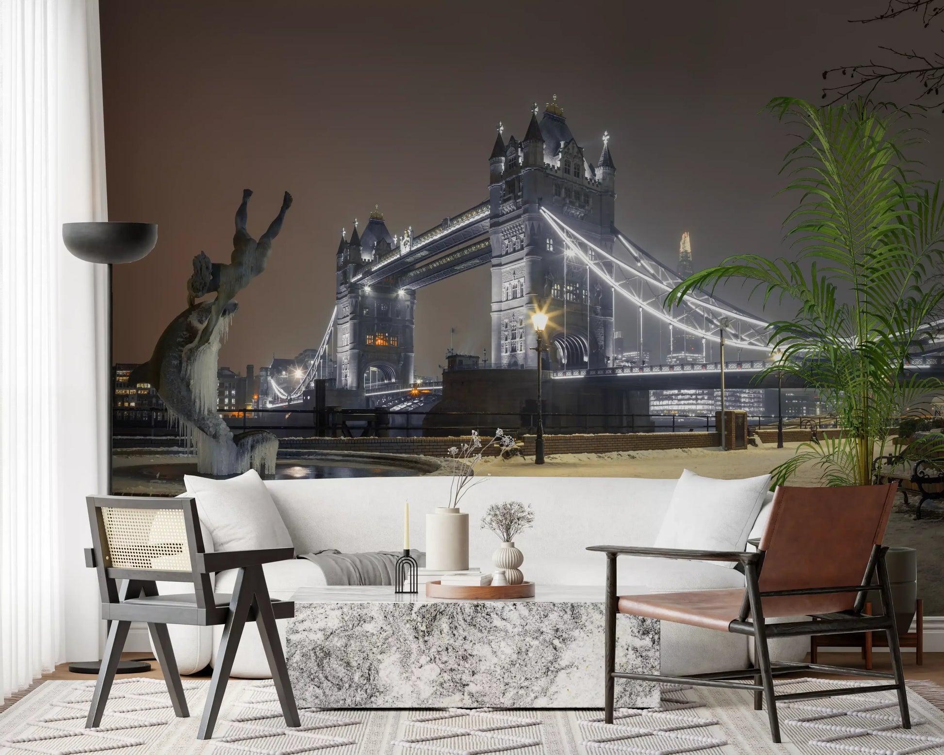 Icy Thames Riverside Evening Wall Mural