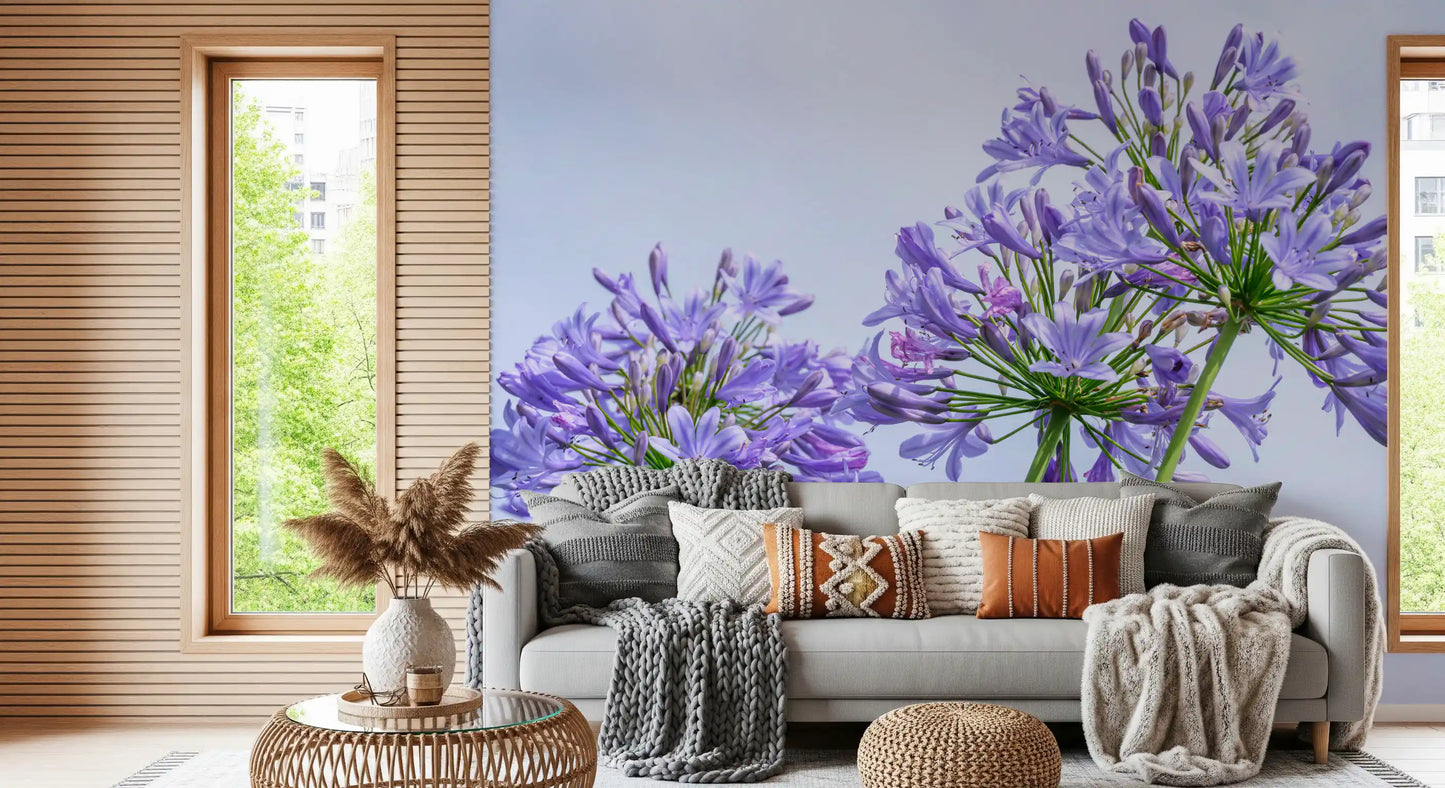 Sun-Kissed Blue Lily Clusters Wall Mural