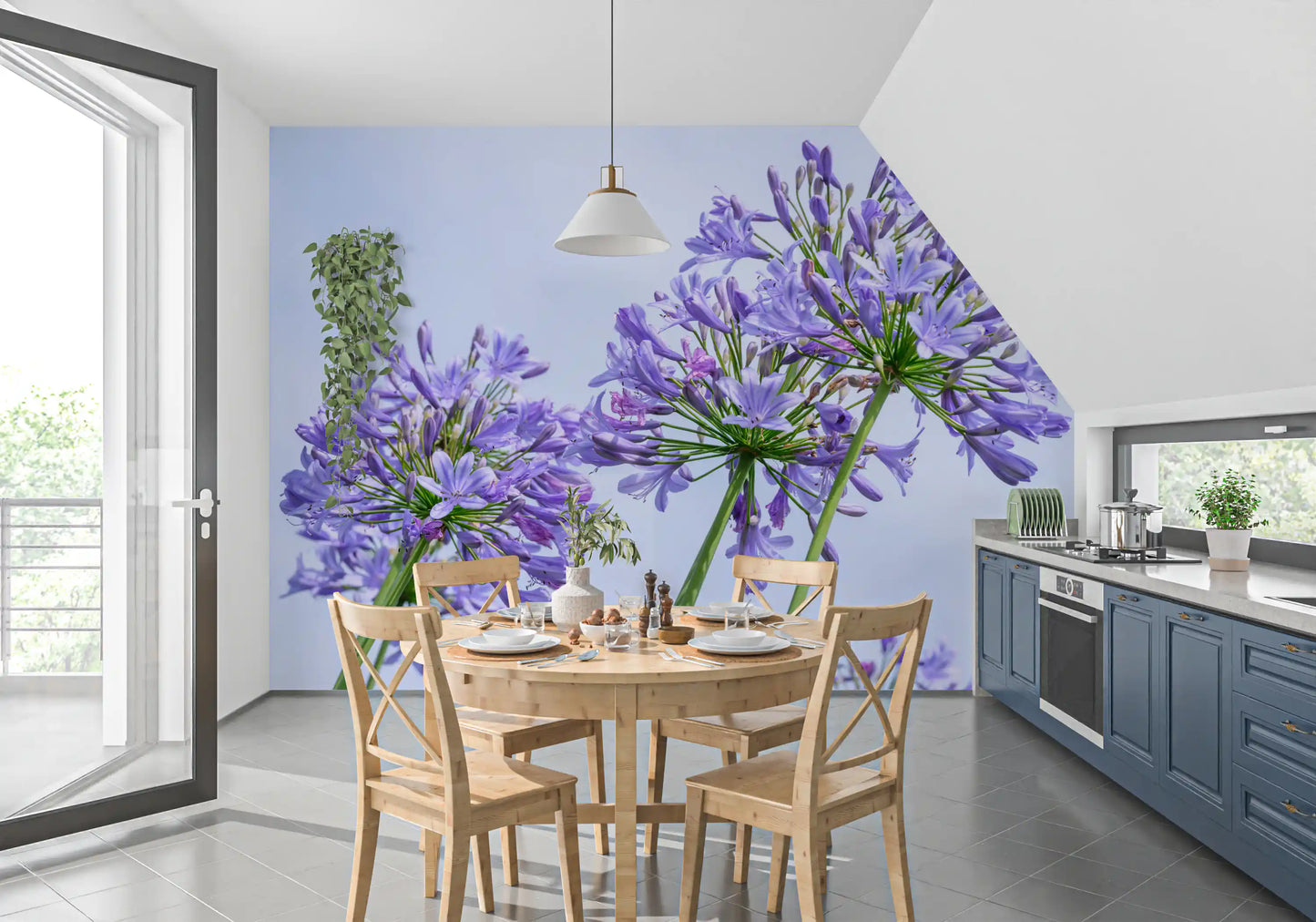 Sun-Kissed Blue Lily Clusters Wall Mural