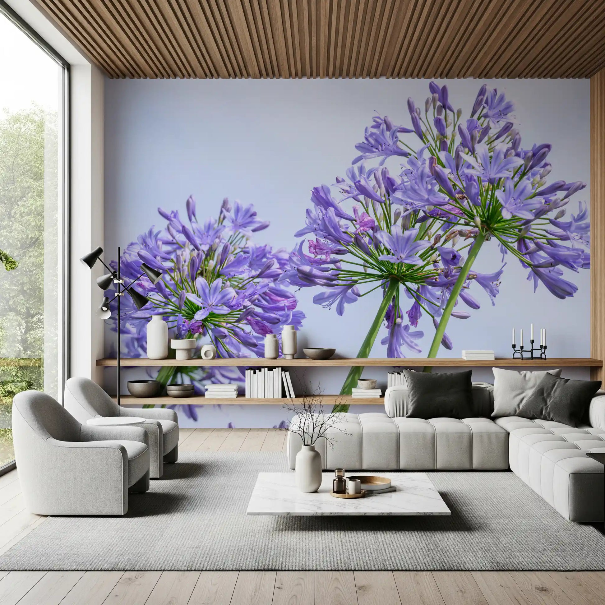 Sun-Kissed Blue Lily Clusters Wall Mural
