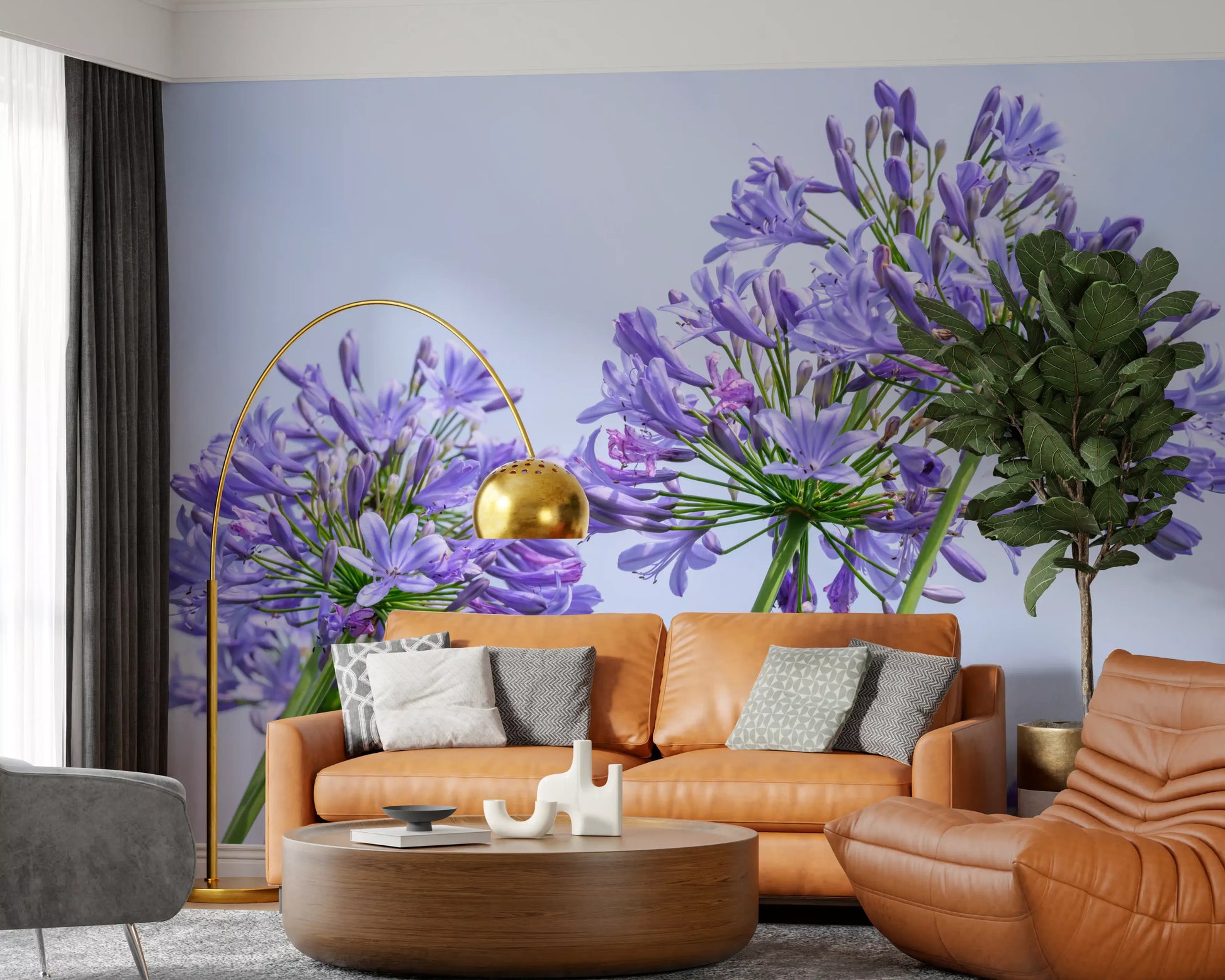 Sun-Kissed Blue Lily Clusters Wall Mural