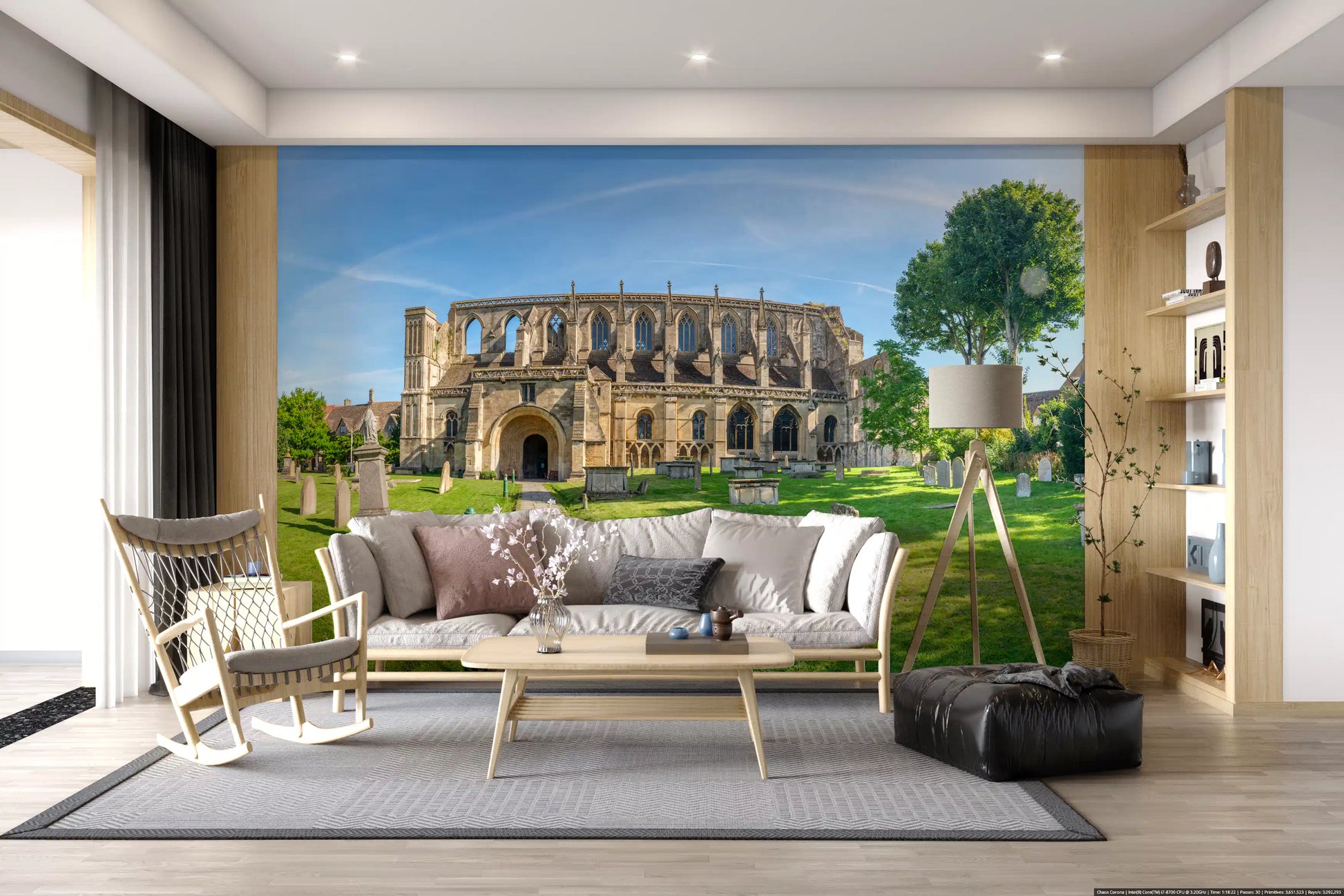 Stone Abbey Garden Vista Wall Mural
