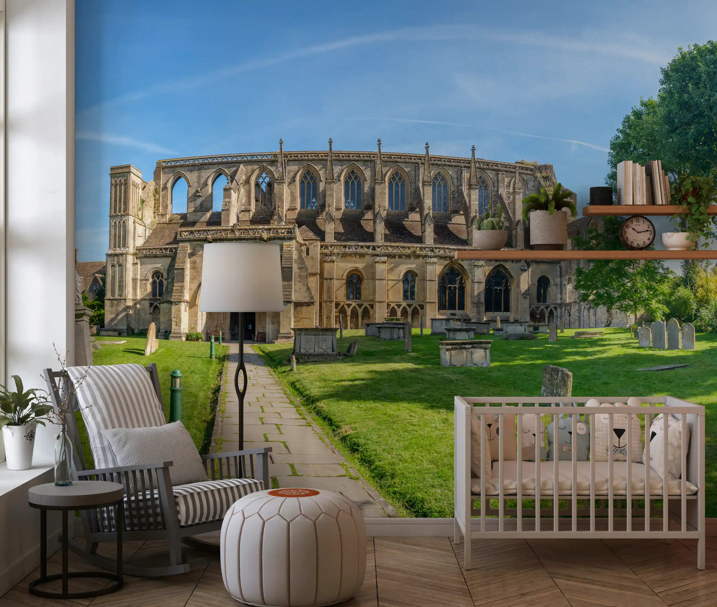 Stone Abbey Garden Vista Wall Mural