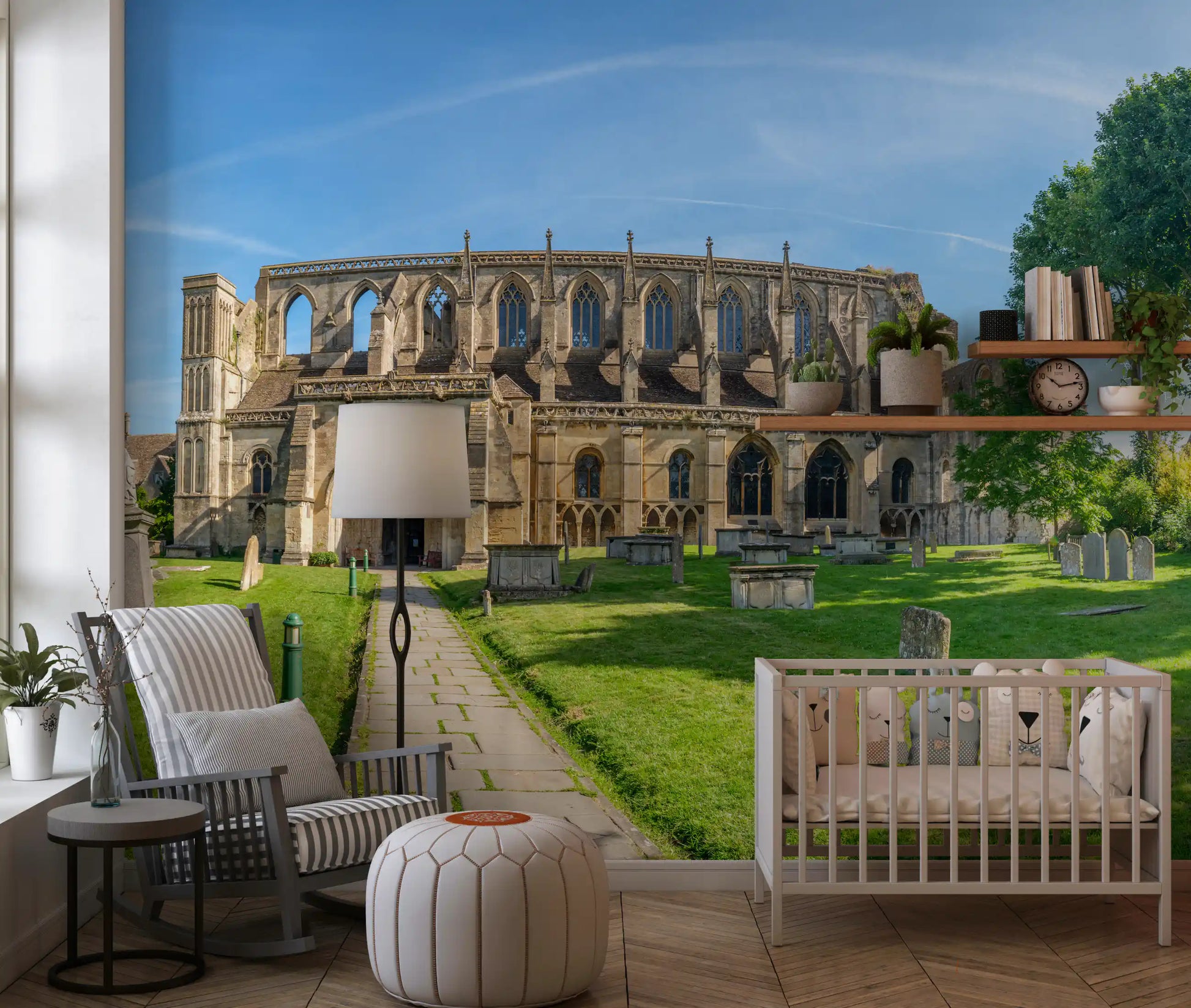 Stone Abbey Garden Vista Wall Mural