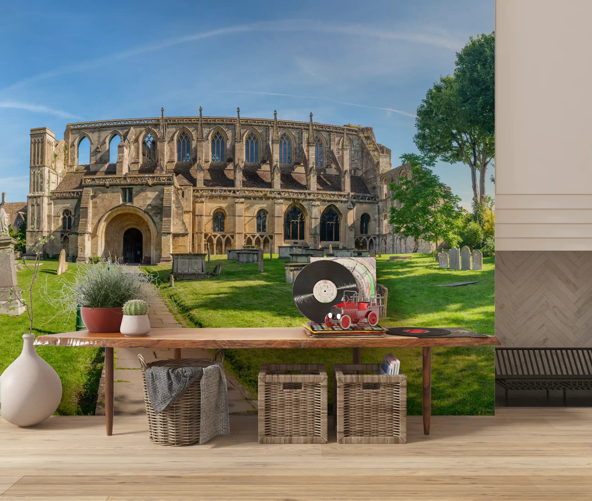 Stone Abbey Garden Vista Wall Mural
