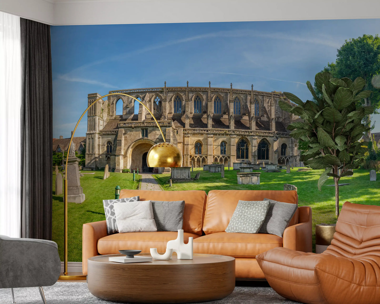Stone Abbey Garden Vista Wall Mural