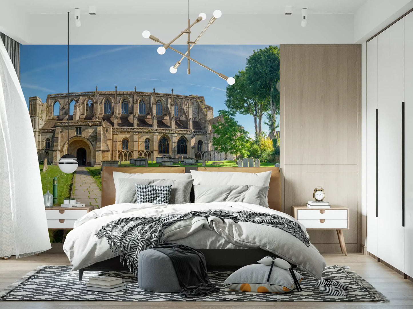 Stone Abbey Garden Vista Wall Mural
