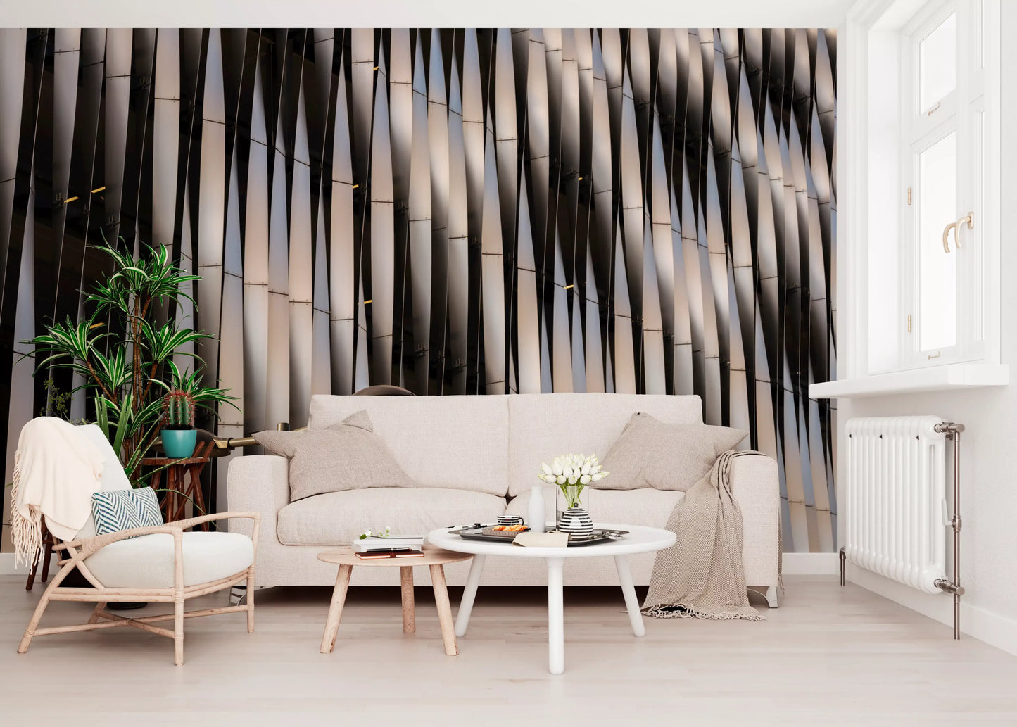 Abstract Geometric Steel Curves Wall Mural