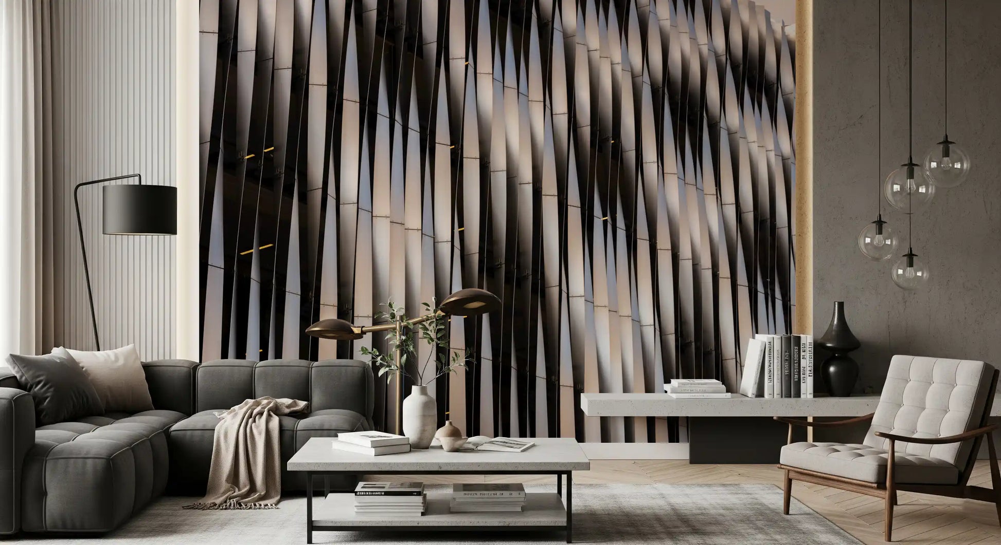 Abstract Geometric Steel Curves Wall Mural