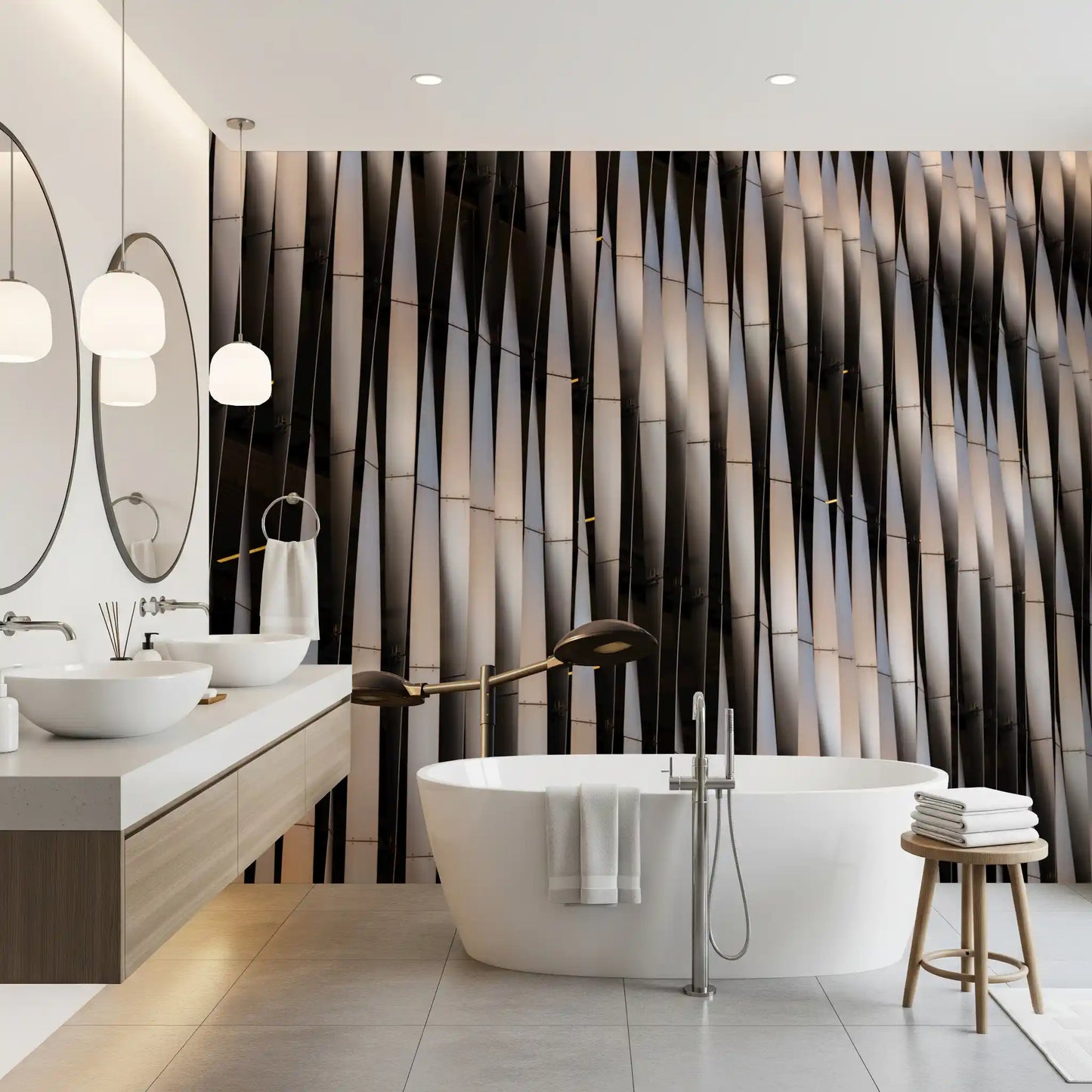 Abstract Geometric Steel Curves Wall Mural
