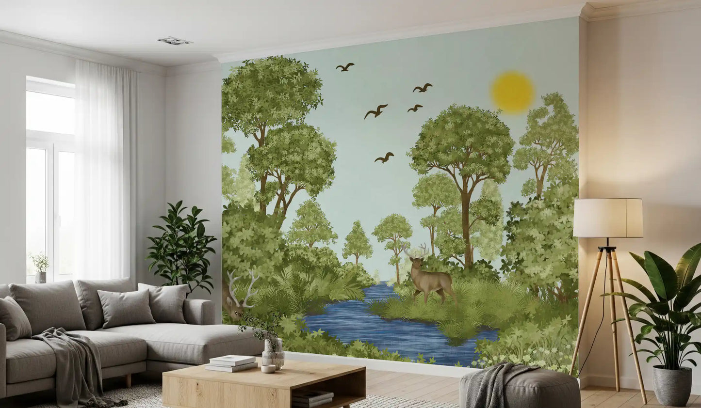 Enchanted Woodland Wildlife Meadow Wall Mural