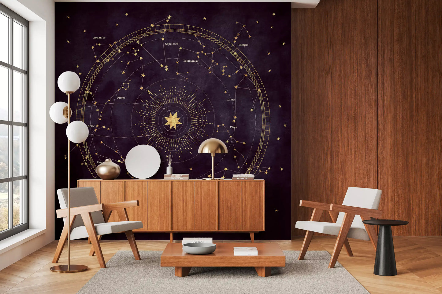Celestial Zodiac Gold Map Wall Mural