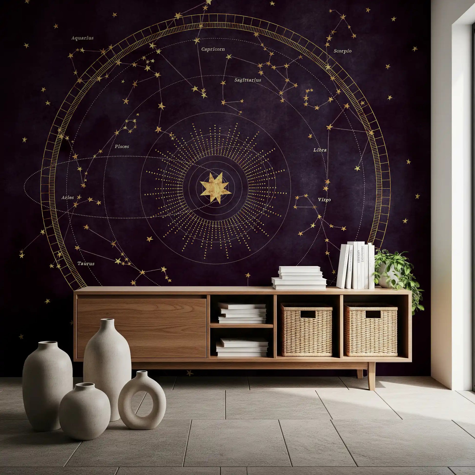 Celestial Zodiac Gold Map Wall Mural