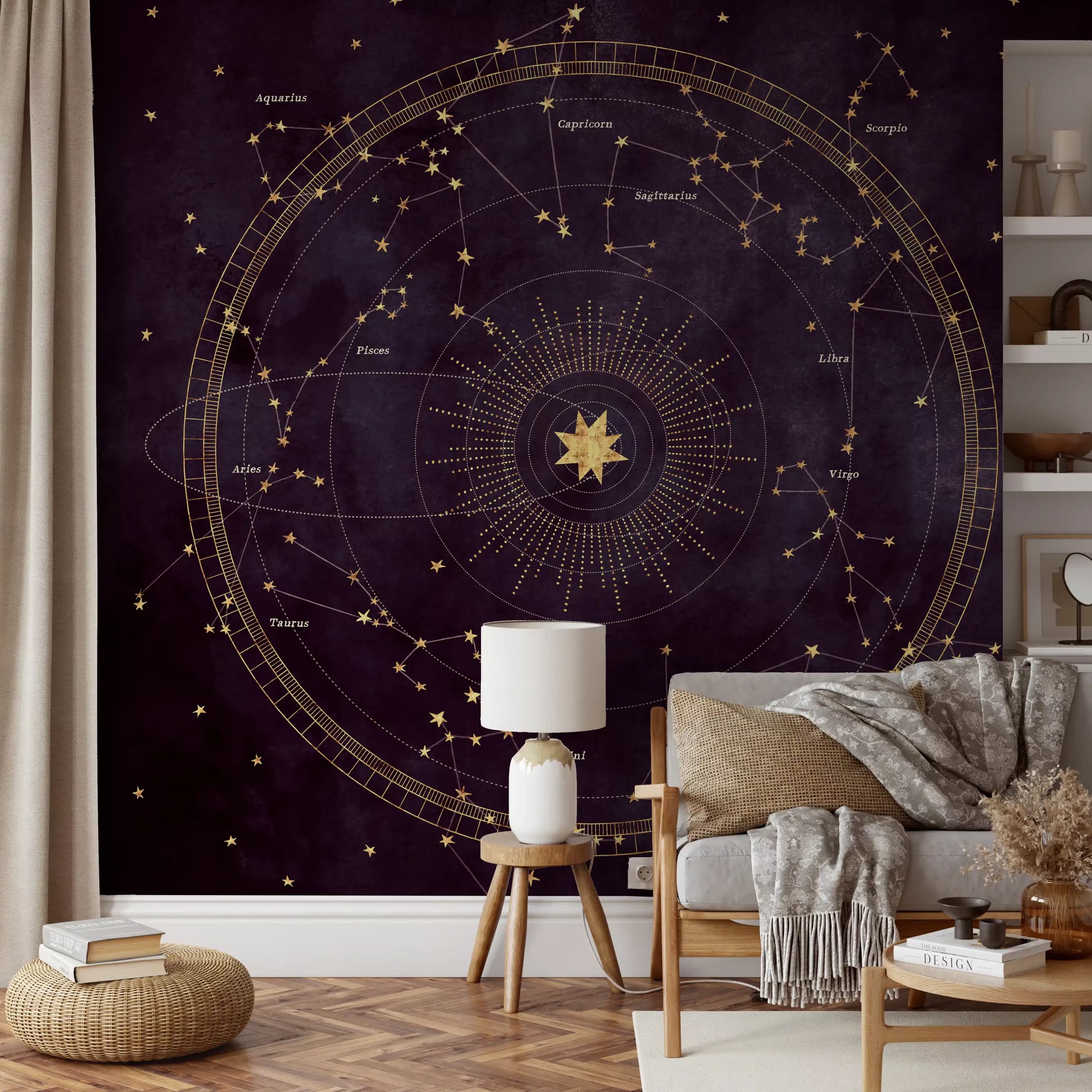Celestial Zodiac Gold Map Wall Mural