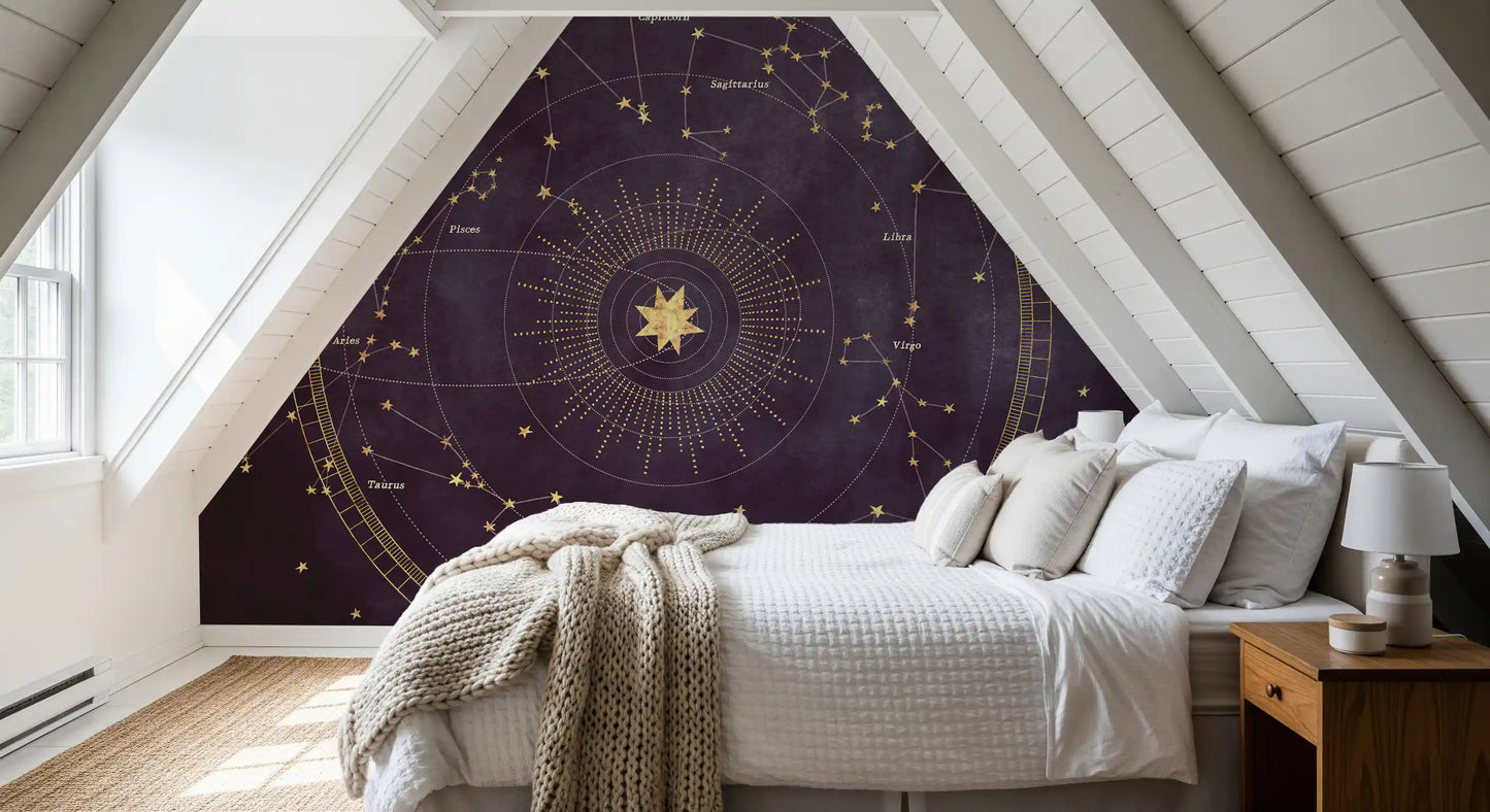 Celestial Zodiac Gold Map Wall Mural