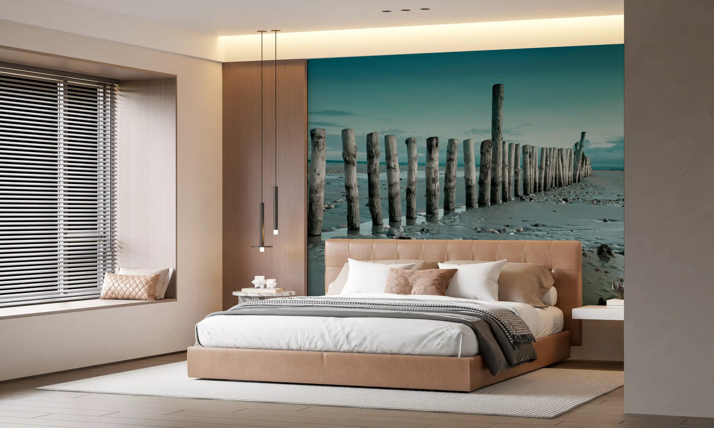 Minimalist Maritime Beach Scenery Wall Mural