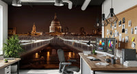 Midnight St Pauls Cathedral and Bridge View Wall Mural