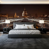 Midnight St Pauls Cathedral and Bridge View Wall Mural