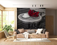 Crimson Blooms at a Bistro Table Wall Mural