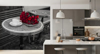 Crimson Blooms at a Bistro Table Wall Mural